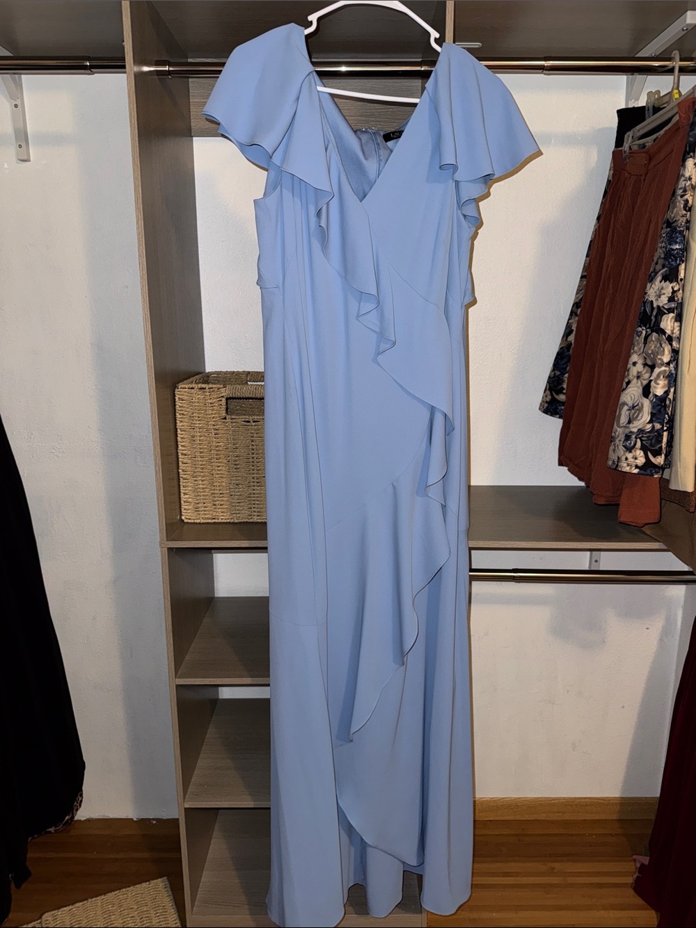 Light Blue Ruffle V-Neck Bridesmaid Maxi Dress - Women